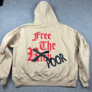 Free The Poor Hoodie Logo Graphics‎ Large L Pullover Casual Men Brown Used